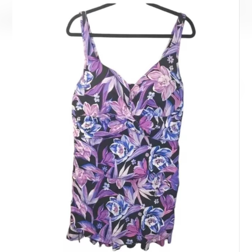 Swimsuits For All Swimdress Woman Plus 20W Underwire Tropical Floral Purple New - Picture 5 of 13